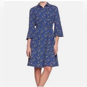 Banana Republic Paisley blue shirt dress with tie waist and bell sleeves